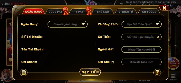 Hướng dẫn nạp tiền tại X8 Club